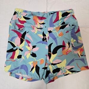 PRO PLAYER Aqua FLORAL Stretch Knit WICKING Pockets ATHLETIC 3" Biker Shorts S